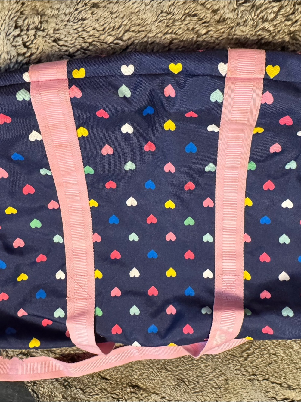 Pottery Barn Kids Navy Heart Print Tote with Pink Straps